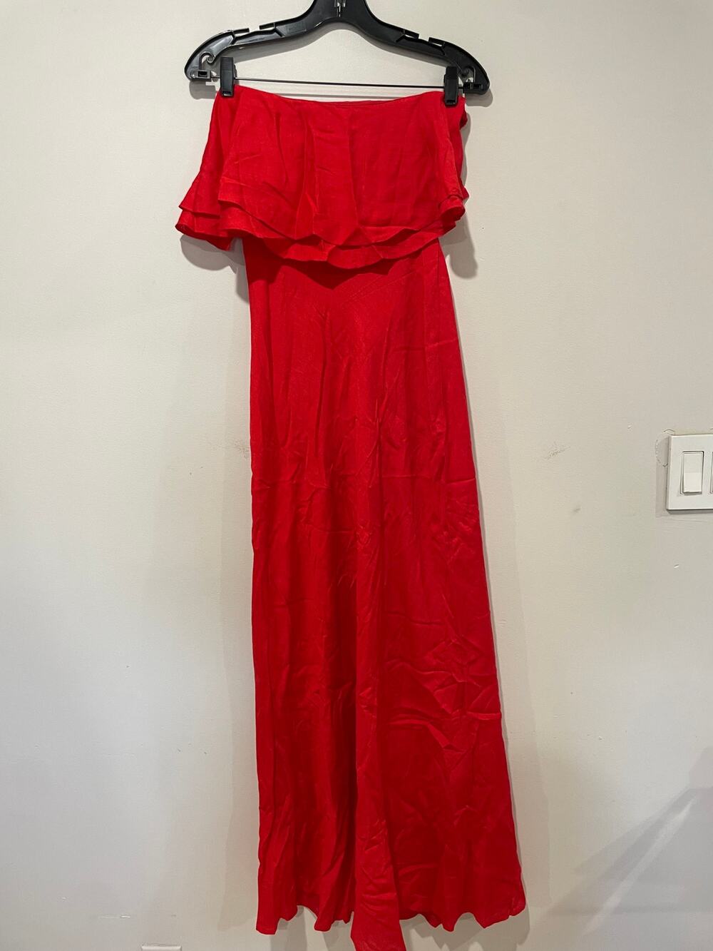 NWT Saint & Secrets Ruffle Trim Off Shoulder Maxi Cocktail Dress Red Women's S